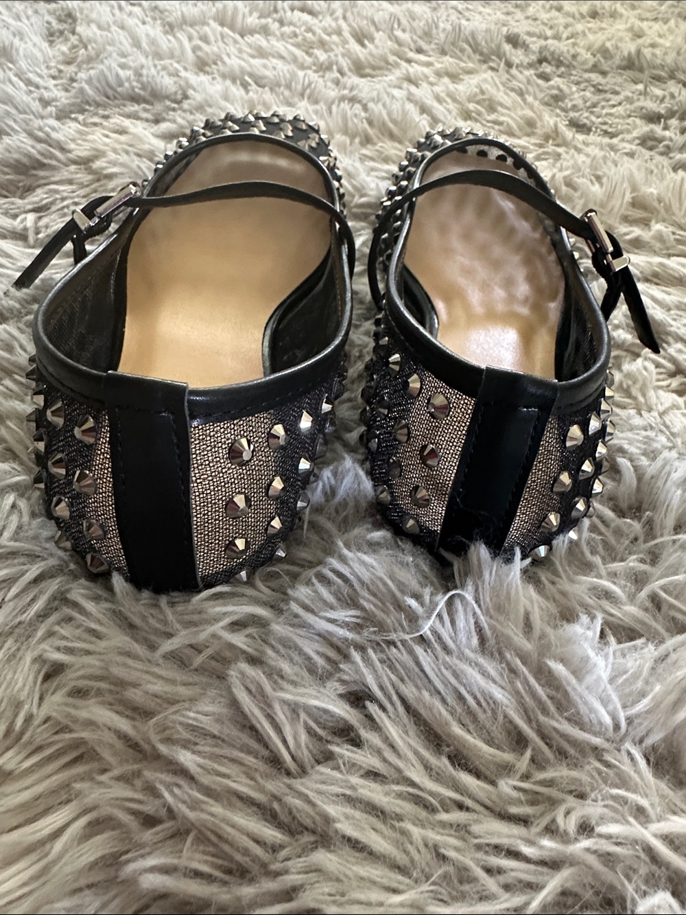 Studded Black Mesh Mary Jane Flats - Women's - Picture 6 of 8